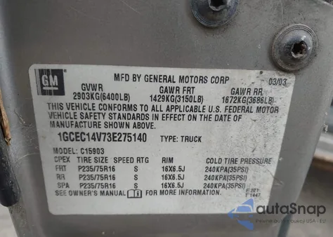 2003 Chevrolet Silverado 1500 Work Truck z USA, uszkodzony, nr VIN 1GCEC14V73E275140